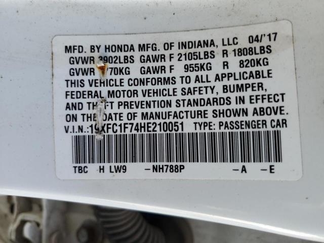 19XFC1F74HE210051 - 2017 HONDA CIVIC EXL თეთრი ფოტო 10