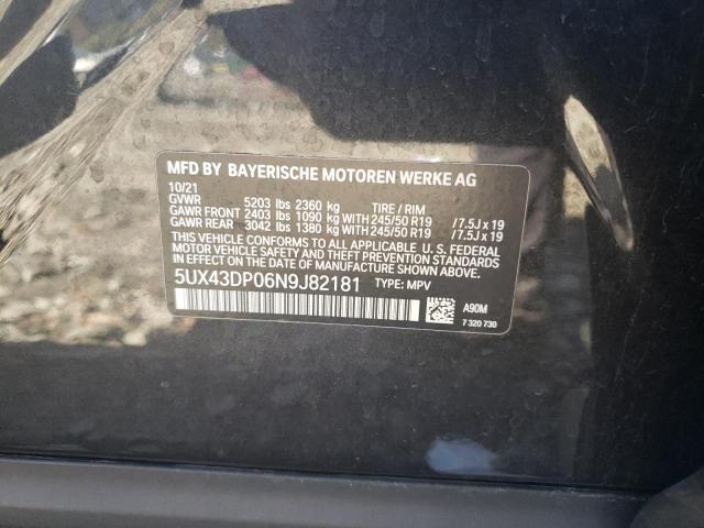 5UX43DP06N9J82181 - 2022 BMW X3 SDRIVE3 Қара фото 10