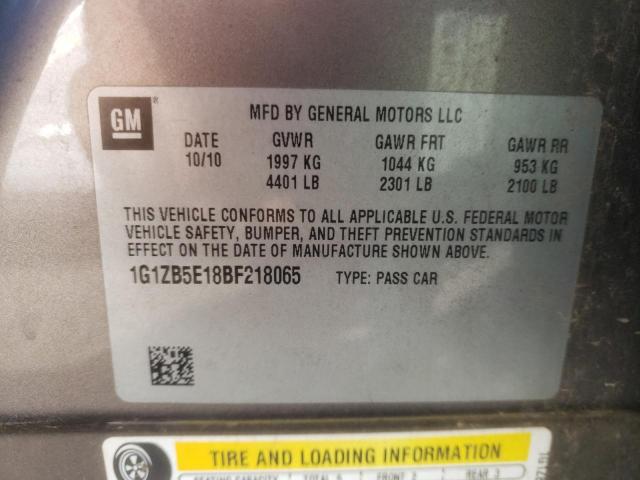 1G1ZB5E18BF218065 - 2011 CHEVROLET MALIBU LS GRAY photo 10