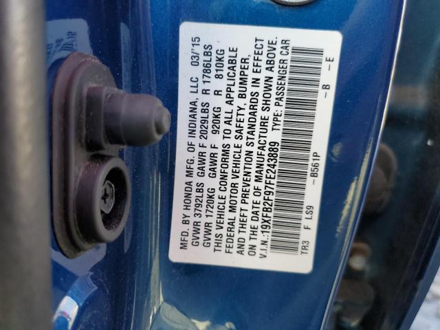 19XFB2F97FE243889 - 2015 HONDA CIVIC EXL Mavi foto 10