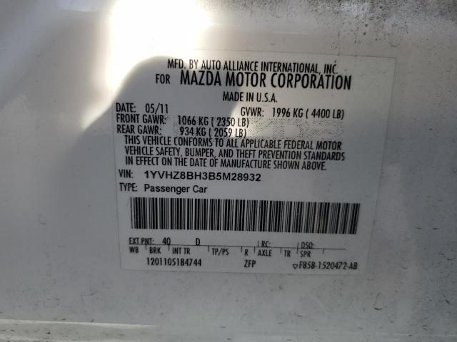 1YVHZ8BH3B5M28932 - 2011 MAZDA 6 I WHITE photo 10