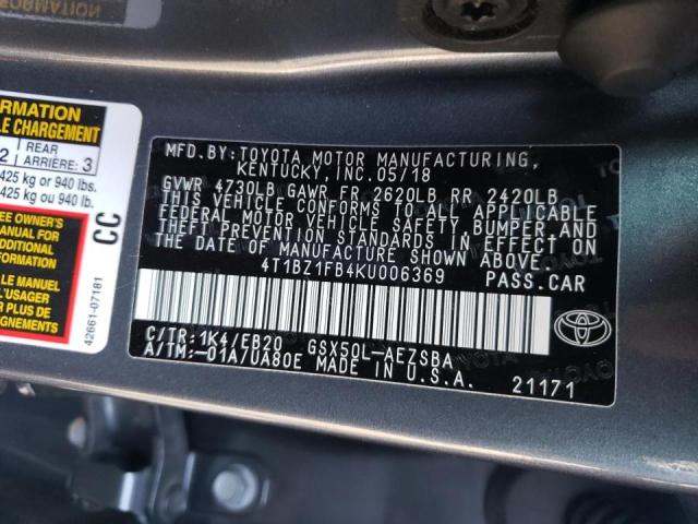 4T1BZ1FB4KU006369 - 2019 TOYOTA AVALON XLE  photo 10