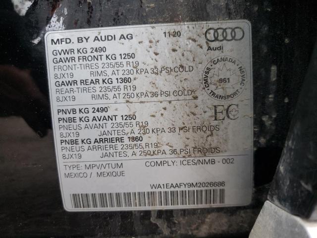 WA1EAAFY9M2026686 - 2021 AUDI Q5 PROGRES 黑色 照片 10