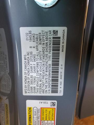 2HGFE2F5XNH567606 - 2022 HONDA CIVIC SPOR GRAY photo 10