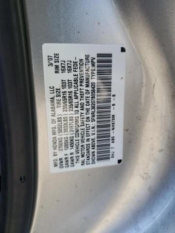 5FNRL38207B058420 - 2007 HONDA ODYSSEY LX SILVER photo 10