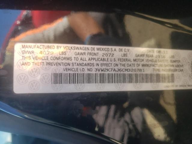 3VW2K7AJ6CM320781 - 2012 VOLKSWAGEN JETTA BASE BLACK photo 10