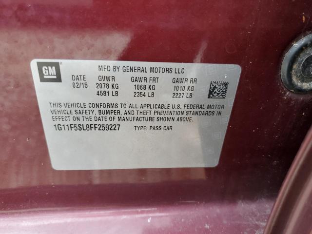 1G11F5SL8FF259227 - 2015 CHEVROLET MALIBU LTZ წითელი ფოტო 10