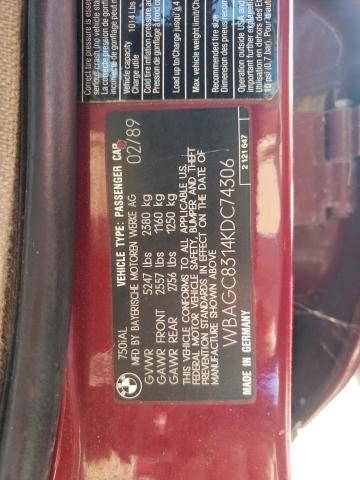 WBAGC8314KDC74306 - 1989 BMW 750 IL MAROON photo 10