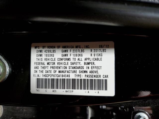 1HGCP2F67CA184546 - 2012 HONDA ACCORD SE BLACK photo 10