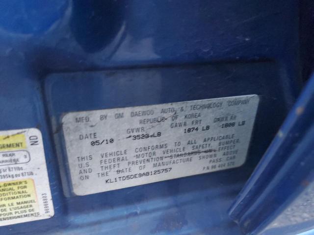 KL1TD5DE9AB125757 - 2010 CHEVROLET AVEO LS 蓝色 照片 10