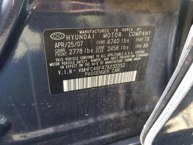 KMHFC46F47A233352 - 2007 HYUNDAI AZERA SE BLUE photo 10