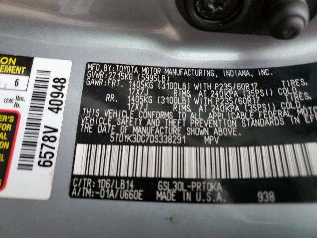 5TDYK3DC7DS338291 - 2013 TOYOTA SIENNA XLE SILVER photo 10