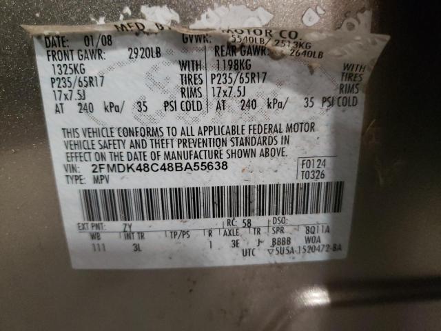 2FMDK48C48BA55638 - 2008 FORD EDGE SILVER photo 10