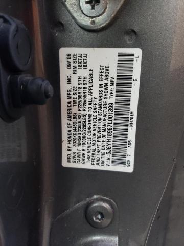 5J6YH18967L001399 - 2007 HONDA ELEMENT SC GRAY photo 10