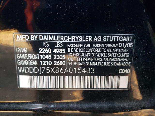 WDDDJ75X86A015433 - 2006 MERCEDES-BENZ CLS 500C BLACK photo 10