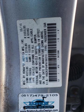 1HGCR2F84FA198310 - 2015 HONDA ACCORD EXL SILVER photo 10