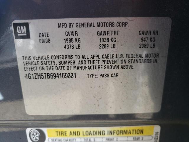 1G1ZH57B694169331 - 2009 CHEVROLET MALIBU 1LT ნაცრისფერი ფოტო 10