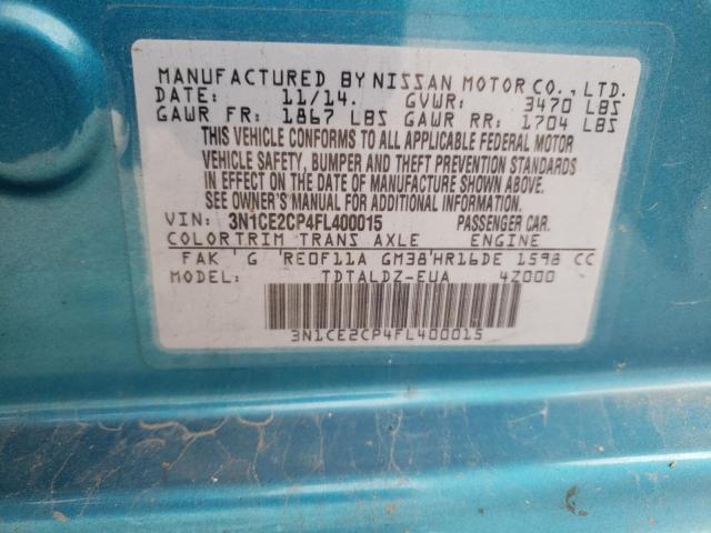 3N1CE2CP4FL400015 - 2015 NISSAN VERSA NOTE BLUE photo 10