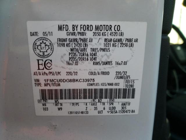 1FMCU0DG8BKC33975 - 2011 FORD ESCAPE XLT WHITE photo 10