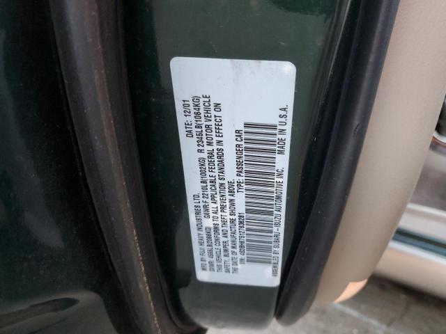 4S3BH675127636281 - 2002 SUBARU LEGACY OUT GREEN photo 10