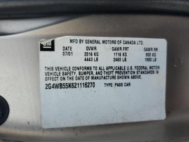 2G4WB55K621116270 - 2002 BUICK REGAL LS 金色 照片 10