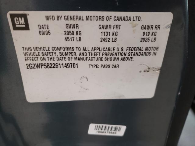 2G2WP582261149701 - 2006 PONTIAC GRAND PRIX Կապույտ լուսանկար 10