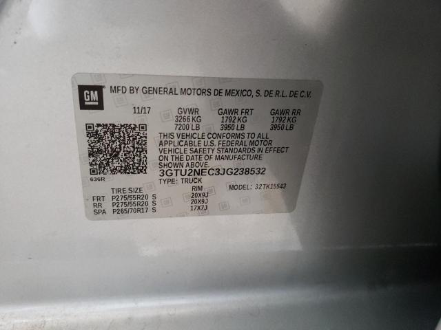 3GTU2NEC3JG238532 - 2018 GMC SIERRA K15 SILVER photo 10