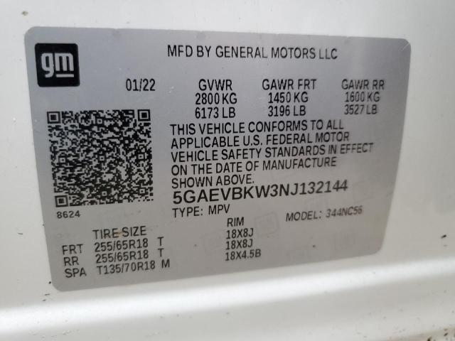 5GAEVBKW3NJ132144 - 2022 BUICK ENCLAVE PR WHITE photo 10