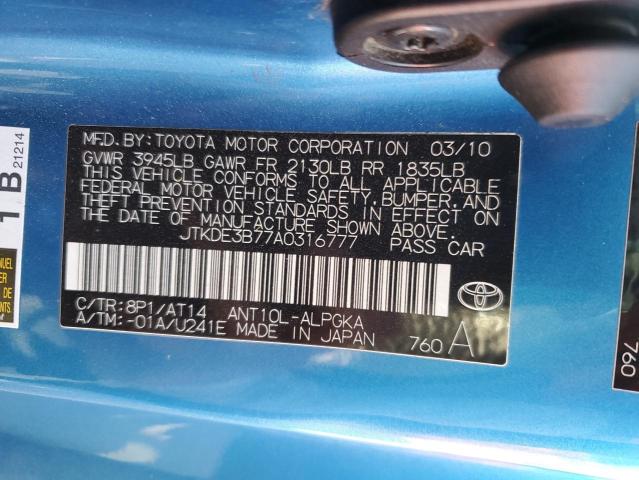 JTKDE3B77A0316777 - 2010 TOYOTA SCION TC BLUE photo 10
