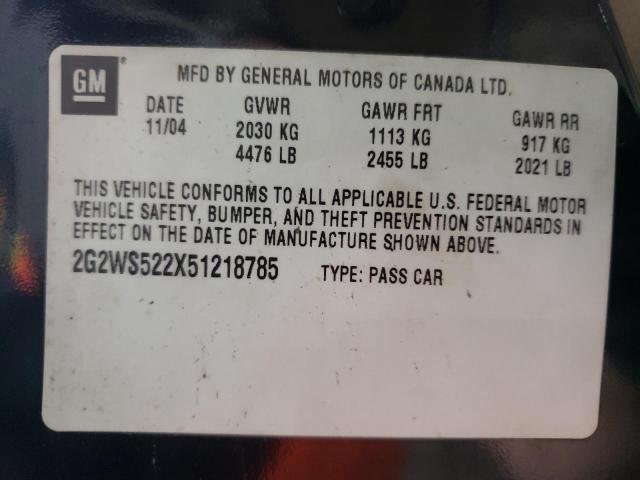 2G2WS522X51218785 - 2005 PONTIAC GRAND PRIX შავი ფოტო 10