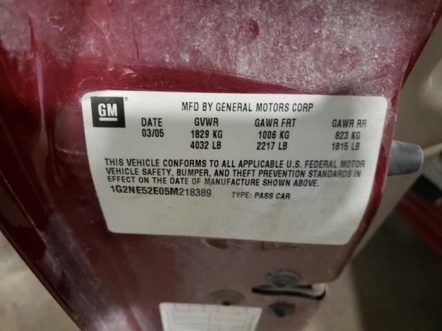 1G2NE52E05M218389 - 2005 PONTIAC GRAND AM S BURGUNDY photo 10