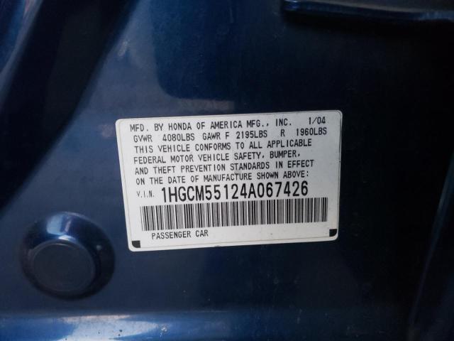 1HGCM55124A067426 - 2004 HONDA ACCORD DX BLUE photo 10