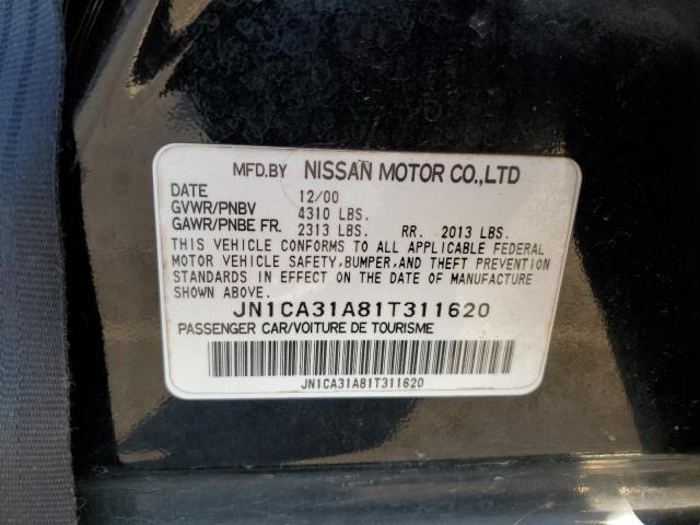 JN1CA31A81T311620 - 2001 NISSAN MAXIMA GXE BLACK photo 10