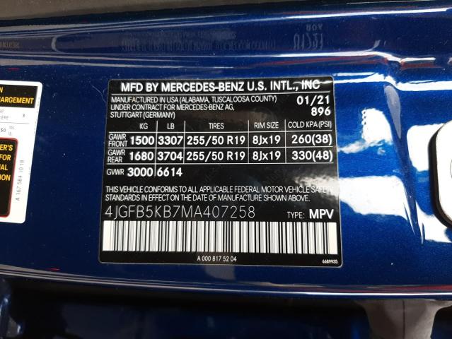 4JGFB5KB7MA407258 - 2021 MERCEDES-BENZ GLE 450 4M BLUE photo 10