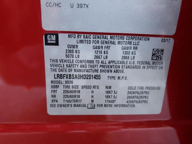 LRBFXBSA0HD201455 - 2017 BUICK ENVISION E BURGUNDY photo 10