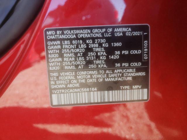 1V2TR2CA0MC566164 - 2021 VOLKSWAGEN ATLAS SEL Qırmızı foto 10