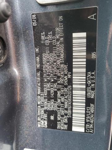 5TDBY67A58S020126 - 2008 TOYOTA SEQUOIA PL GRAY photo 10