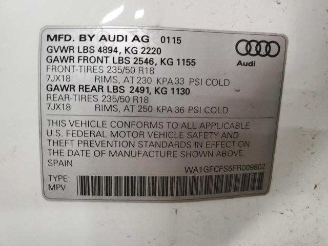 WA1GFCFS5FR009802 - 2015 AUDI Q3 PRESTIG WHITE photo 10