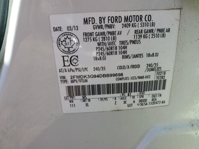 2FMDK3G94DBB99698 - 2013 FORD EDGE WHITE photo 10