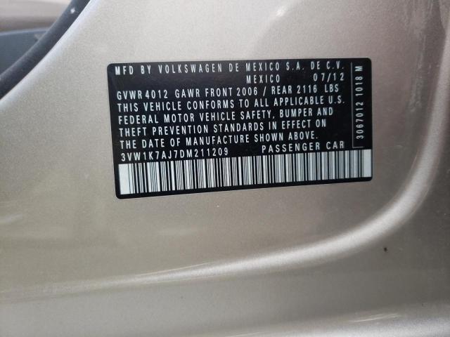 3VW1K7AJ7DM211209 - 2013 VOLKSWAGEN JETTA BASE 金色 照片 10