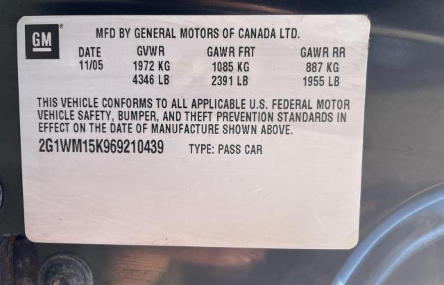 2G1WM15K969210439 - 2006 CHEVROLET MONTE CARL შავი ფოტო 10