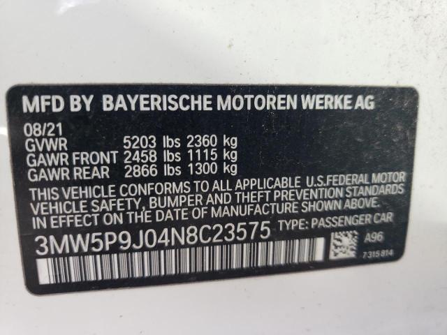 3MW5P9J04N8C23575 - 2022 BMW 330XE WHITE photo 10