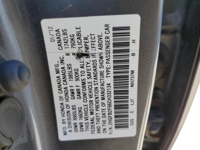 2HGFB2F66CH332134 - 2012 HONDA CIVIC HF GRAY photo 10