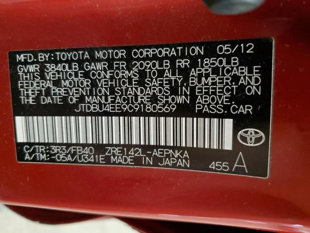 JTDBU4EE9C9180569 - 2012 TOYOTA COROLLA BASE  照片 10