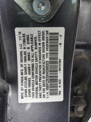 19XFC2E5XHE009325 - 2017 HONDA CIVIC LX GRAY photo 10