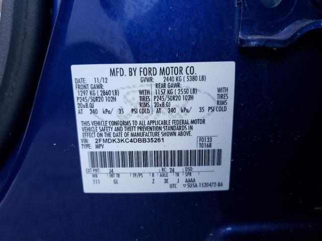 2FMDK3KC4DBB35261 - 2013 FORD EDGE LIMIT BLUE photo 10