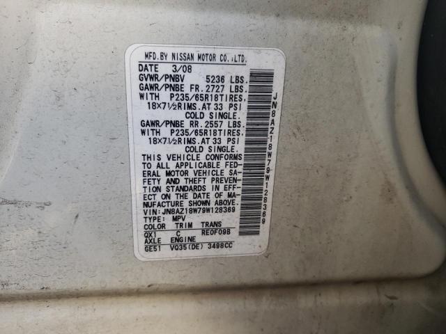 JN8AZ18W79W128369 - 2009 NISSAN MURANO WHITE photo 10