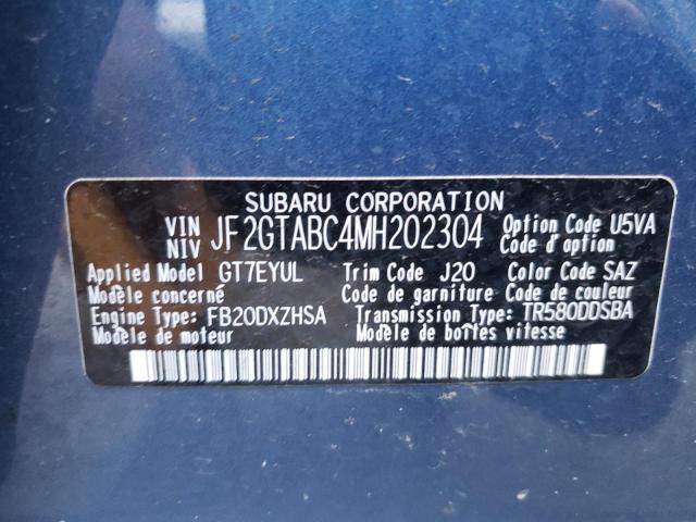 JF2GTABC4MH202304 - 2021 SUBARU CROSSTREK BLUE photo 10