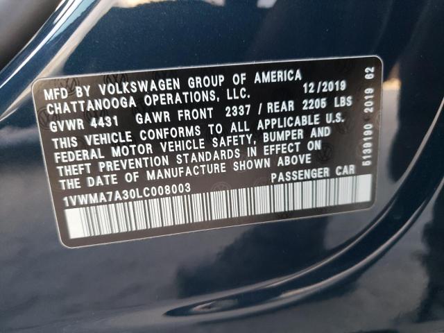 1VWMA7A30LC008003 - 2020 VOLKSWAGEN PASSAT R-L BLUE photo 10