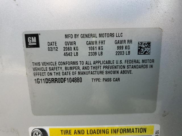 1G11D5RR0DF104880 - 2013 CHEVROLET MALIBU 1LT 银色 照片 10